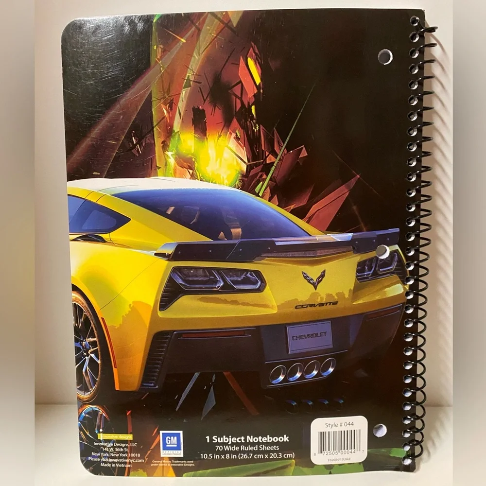 Corvette Notebook Bundle Of 3 Grey Yellow Spiral General Motors School Supplies
